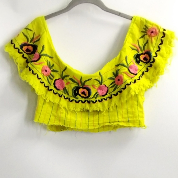 Red Carter Revolve Alta Bright‎ Yellow Embroidered Crop Top - Picture 2 of 12